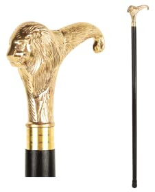 JYPR Brass Lion Handle Cane Black Wooden Walking Stick Handcrafted Wood 3 Fold Fancy Cane for Men Women Senior