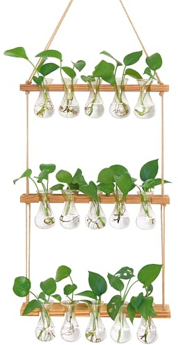XXXFLOWER Vägghängande odlingsstation med trästativ 3 glödlampsvas 2 nivåer planterare vägg terrarium för hem kontor växthängare blomvaser väggdekor