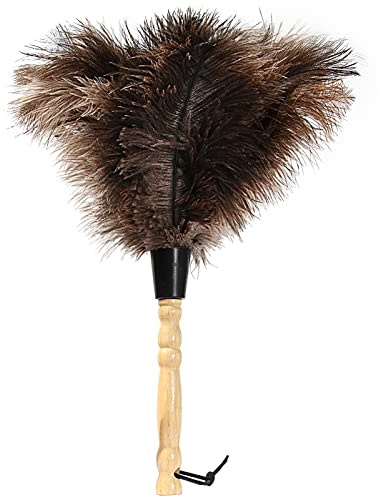 iHUFeather Ostrich Feather Duster 14 inch Feather Duster Fluffy Natural Genuine Ostrich Feathers with Wooden Handle and Eco-Friendly Reusable Handheld Ostrich Feather Duster for Cleaning Supplies