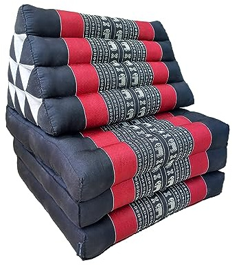 Collumino Folding Mattress Floor Cushion Thai Kapok TV Backrest Pillow (Red Black Elephants, 3-Fold)