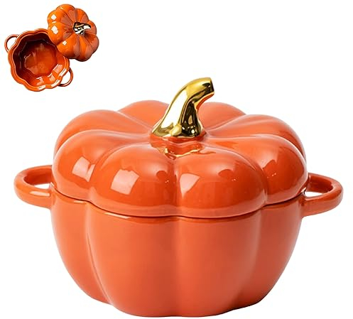 Hokuto Pumpkin Shaped Pot, Kürbis-Keramik-Dessert-Topf Mini-Kürbisschüssel mit Deckel Keramik-Suppentopf (Orange)