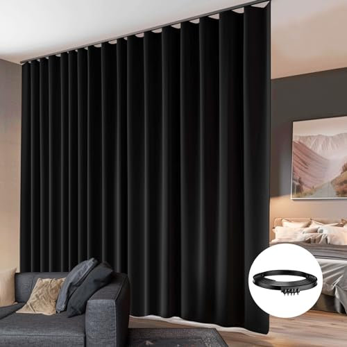 Room Divider Curtains Flexible Ceiling Tracks Set Curtain Track Ceiling Mount Blackout Curtain for Living Room Bedroom Ceiling Curtain Rod Privacy Dividers Panels W120 x H108 Black Drape & Black Rail