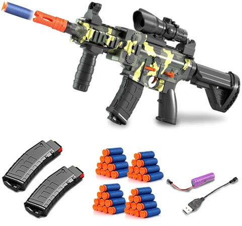 BYTEWAR Soft Bullets Toys Guns for Boys,M416 Foam Blaster Gun,Electric Sniper Rifle with Scope 40 Darts 2 Magazines,Full auto Gun for Kids Ages 6-12 Years Old,Gifts for Adult, Camouflage, M416-905B
