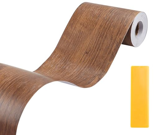 Lifuncren 10 cm x 5 m Bordi Adesivi per Pareti, Impermeabile Rimovibile Bordo Adesivo per Mobili, Adesivo Effetto Legno Greca Adesiva per Parete Carta da Parati per Porte Pavimento (Marrone)
