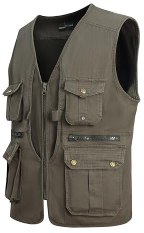 MeiLayM Herren Outdoor Weste Anglerweste mit Vielen Taschen Freizeit Jagd Herrenwesten Sommer Camping Multifunktionsweste Schnelltrocknend Ärmellos Jacke Fotografie Hundesport Weste Armeegrün,XL