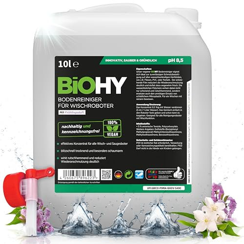 BiOHY Limpia suelos para robots de limpieza con aroma fresco a primavera (Bidón de 10 litros) + Grifo de Salida | Concentrado de limpieza para todos los robots de limpieza | Sin espuma y sin