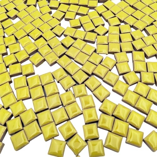 Keramiska mosaikplattor för manuellt arbete - 500 g, 1,2 x 1,2 cm, fyrkantiga delar för inredningsprojekt (gul)