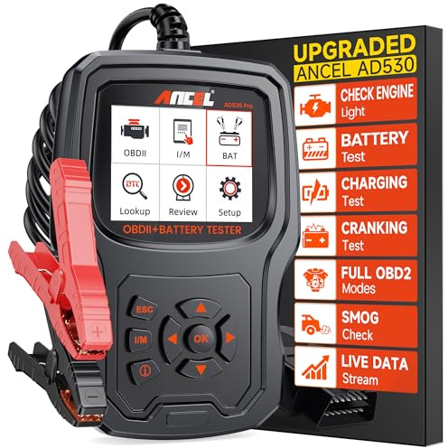ANCEL AD530 PRO 2 in 1 OBD2 Scanner & Car Battery Tester, Car Scanner Diagnostic Tool with Live Data, 12V Battery Tester with Charging & Cranking Test, Check Engine Code Reader for 1996+ Vehicles