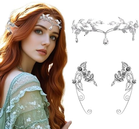 Dam älvörör tiara cosplay tillbehör, silver krona kristall huvudbonad för Fairy älvor halloween karneval