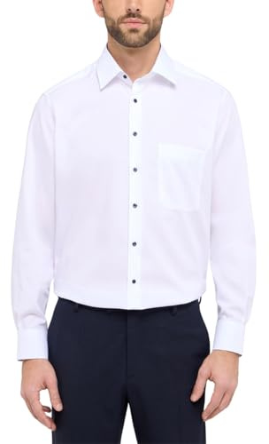 ETERNA Comfort Fit skjorta, affärsskjorta, män, bomull, långärmad skjorta, kostymskjorta, Kent krage, strykfri, kombimanschetter, enfärgad, Vit, 44 SE