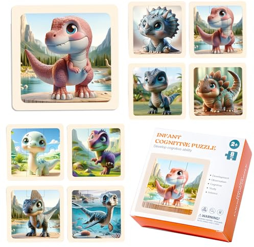 Puzzles de Madera para Niños 8 Piezas Juego Infantil de Animales y Dinosaurios para 2 3 4 5 6 7 Años
