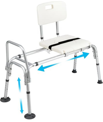 HOMASIS Tabouret de Douche pour Personnes Agées, Siège de Douche Coulissant et Réglable en Hauteur, Chaise de Bain Antideparent avec Ceintures de Sécurité, Charge 160 kg pour Handicapés