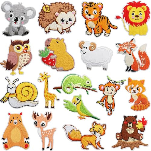 18 toppe con animali da applicare con ferro da stiro, leone, giraffa, leone, koala Iron on/Sew on Patch ricamate per cucire o stirare su vestiti, vestiti, cappelli, jeans, zaini, giacche