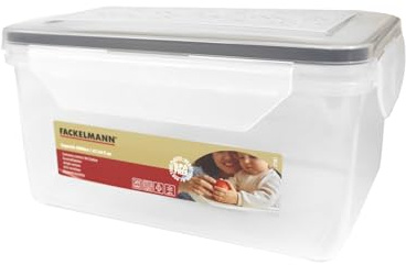 Fackelmann Contenitore Ermetico Rettangolare 2000ml - Grande Capacità per Alimenti - Frigo, Freezer, Microonde, Lavastoviglie - Trasparente, Chiusura 4 Clip, Coperchio incluso