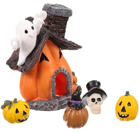 Toyvian 5 Piezas Decoración para Pecera Halloween Adorno Paisaje Acuático Calabaza y Cráneo Refugio para Peces y Gambas Temático para