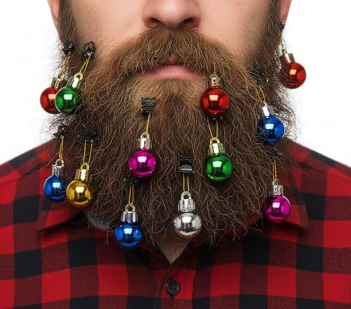 Baluue 12 clips de Navidad para barba, bolas brillantes de colores, fáciles de colocar, adornos de pelo facial para hombres, decoraciones de fiesta de vacaciones y accesorios de cosplay de Papá Noel