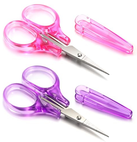 Pack of 2 Mini Craft Scissors – Small Precision Sewing Scissors with Protective Cover for Paper Fabric Crafts