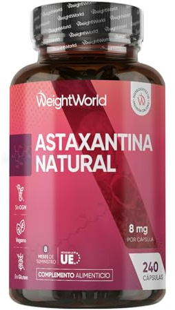 Astaxantina Natural 8 mg - 240 Cápsulas Veganas de Astaxantina Procedente de la Oleorresina del Alga Haematococcus Pluvialis, Para 8 Meses, Sin OGM y Sin Gluten