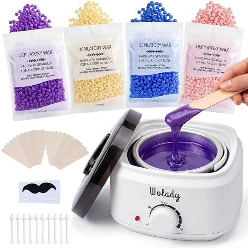 Waxing Kit, Wax Warmer, Wax Pot for Hair Removal，Wax Heater Kit for Waxing,Wax Machine with 4 Packs Wax Beads and 30 Applicator Sticks for Women and Men,Suitable for Sensitive Skin,Full body,White