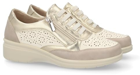 Zapatilla Casual de Mujer, Muy comodas con Cordones Elasticos y Cierre de Cremallera Seguro. Cuna Ligera, con calados. Ideales para Primavera-Verano.
