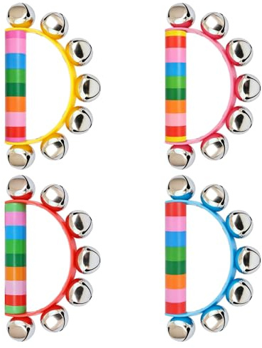 DVOFU 4pcs Half Moon Tambourine Handbells Multicolor Shaking Small Jingle Bell Toy Handheld Musical Instruments for Christmas Holiday for Early Education