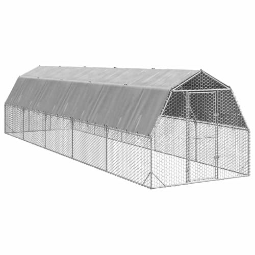 Mangloder hönshus med tak av galvaniserat stål, 2,5 x 10 x 2,25 m, frigående inhägnad, bur, stall, voljär för trädgård och utomhus, skydd för kyckling, anka, gås