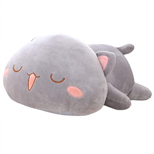 LICHENGTAI Cute Cat Plush Toy Cartoon Cat Pillow Sleeping Pillow, Stuffed Animals Cuddle Cats Doll Soft Sofa Cushion Kitten Pillow Doll Toy Gift for Kids Adults (Grey 02)