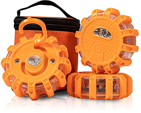 Kitgo 3 Pack LED Road Flares Flashlight Emergency Safety Warning Light Kit for Car Truck RV Vehicles Boat with Magnetic Base & Hook