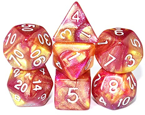 SmartDealsPro Juego de dados poliédricos de purpurina con bolsas para DND RPG MTG Dungeon and Dragons Mesa Board Roll Jugar Juegos D4 D8 D10 D12 D20 (Rose Red-Gold)