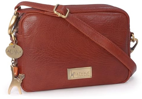 Catwalk Collection Handbags - Borsa a Tracolla Piccola in Vera Pelle - Borsetta Donna - Borsa a Mano con Tracolla Regolabile - Polly - Marrone Chiaro