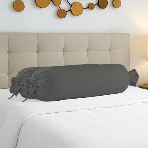 Pizuna Funda Cojin Cilindrico 45 x 130 cm con Estético Cordon Ajustable, 400 Hilos, 100% Algodón Satinado de Lujo, Fundas de Almohada con Dobladillo de 5 cm - (Set de 2, Gris Oscuro)