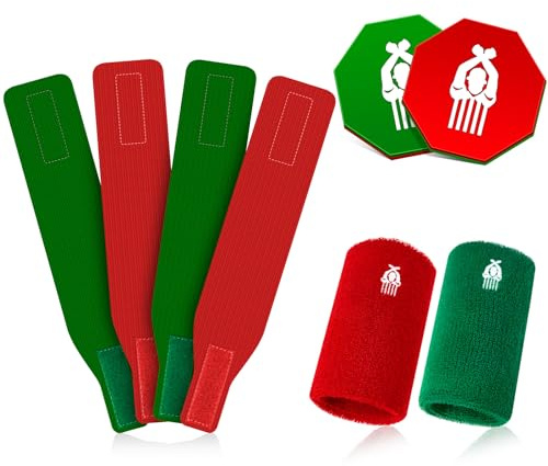 7 Pcs Wrestling Flip Disc Arm Wrestling Wrist Bands Wrestling Ankle Bands Set 1 Pliable Plastic Referee Coin 2 Red Green Referee Wristband 4 Wrestling Tournament Bands for Official Umpire Dual Meet