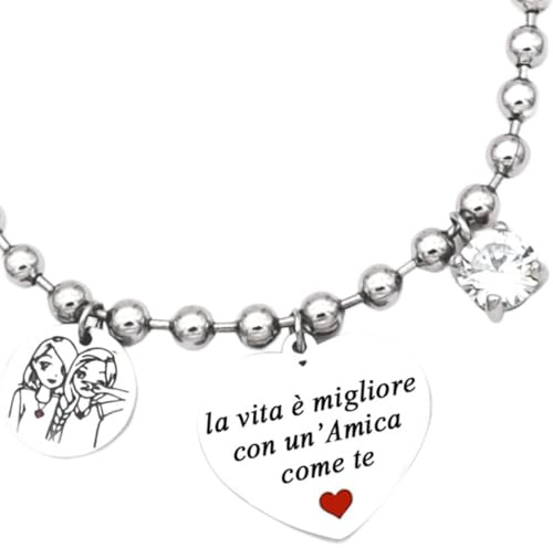 dalcuore Bracciale Amicizia, Ipoallergenico Idee Regalo Donna Compleanno Amica Braccialetto Ragazza Frasi Speciali per Amiche con Originale Confezione da regalare X la Migliore Amica Bff