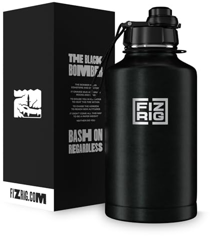 FIZRIG Borraccia in acciaio inox, brocca sportiva per idratazione, palestra, isolamento a doppia parete, extra forte, a prova di perdite, coperchio con chiusura a scatto a 180º (1,8 L)