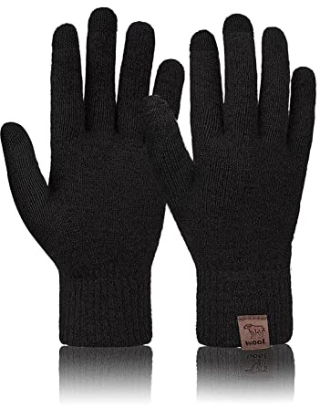 Niwicee Vinterhandskar, varma, stickade, pekskärmsvänliga, ull, termiska, köldsäkra vantar med elastisk vindtät manschett för män, kvinnor