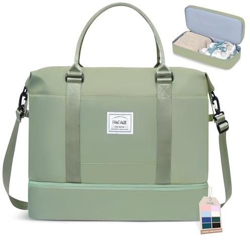 BAGAIL Reisetasche mit extra Stauraum am Boden, Nass- und Trockentrennung, ideale Weekender-Tasche, Sporttasche und Krankenhaustasche - Olivgrün