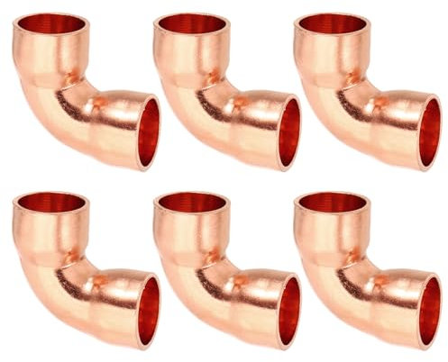 PATIKIL Raccordo in Rame a Gomito da 10mm Id e 1mm Spessore, 6pz Raccordo per Tubo in Rame Puro 99,9% Raccordo per Tubo a Raggio Corto con Connessione a Saldare per Hvac