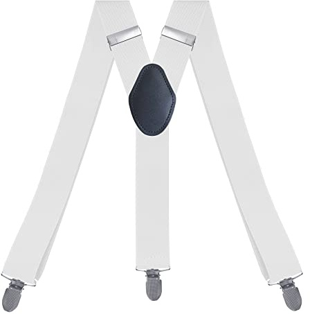 NestNook Tirantes resistentes para hombre y mujer, 1.4 pulgadas de ancho, parte trasera en Y, elástica, 3 clips de metal fuertes, ropa formal e informal, blanco, Talla única