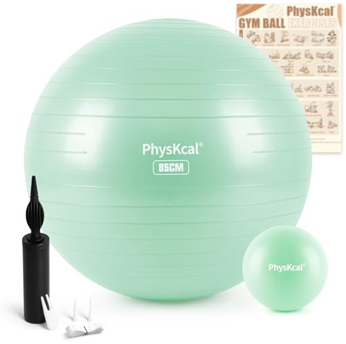 PhysKcal Pelota de Gimnasia Gruesa de 85 cm de Color Turquesa Claro y 23 cm de Juego de Pelota de Pilates, Pelota de Gimnasia antiráfaga, Pelota de Equilibrio Antideslizante, Pelota de Yoga para el