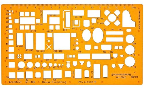 Standardgraph Architektur Schablone 1:100 - Möbel Zeichenschablone Innenarchitektur - Technisches Zeichnen