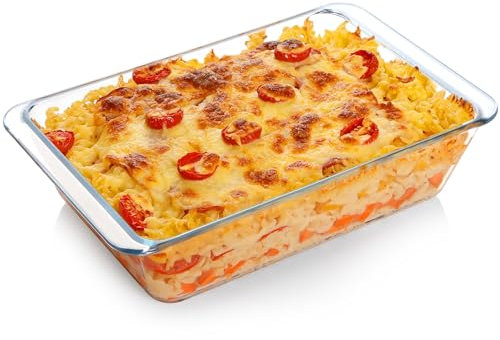 NUTRIUPS Deep Rectangular Glass Lasagne Dish, 3.5L, Tempered Glass, Oven Proof