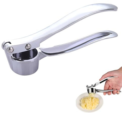 Knoblauchpresse Edelstahl Spülmaschinenfest - Garlic Press Crusher mit Knobi Zerkleinerer für Küche