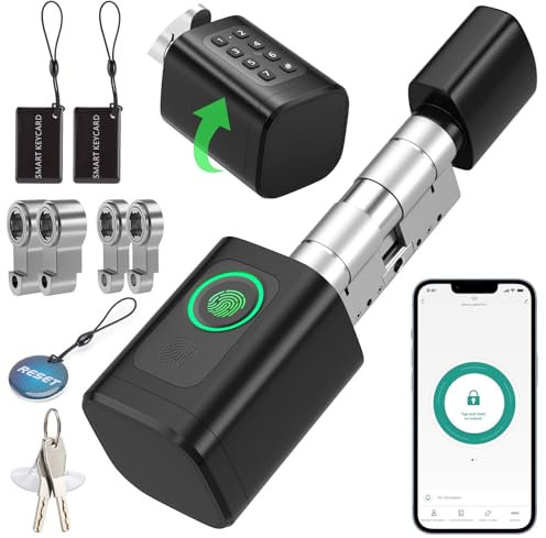 FITNATE Fingerabdruck Smart Lock, Elektronisches Türschloss Haustürschloss, Verstellbarer Schließzylinder 60-80mm, öffnen mit Fingerabdruck, Passwort, RFID, App, Bluetooth, Schlüssel
