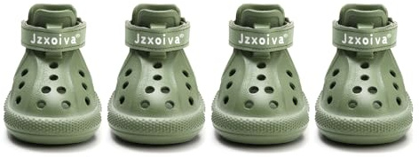 JZXOIVA Dog Shoes for Hot Pavement, Dog Booties for Medium Dogs, Breathable Dog Boots & Paw Protectors, Adjustable Non-Slip Rain Booties, Waterproof Pets Sandals for Beach Green Size 6