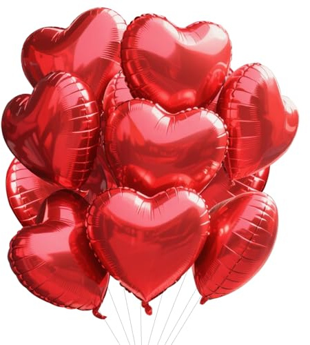 TONIFUL 15Pcs 18 Inch Red Heart Balloons Valentine’s Day Heart Shape Foil Mylar Balloons Decoration for Romantic Valentine's Day Wedding Bridal Shower Anniversary Engagement Party Supplies