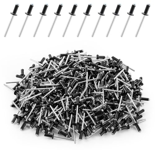 HonQiShiMY 300 PezziRivetti Alluminio 4x10mm, rivetti pop rivetti aperti, Rivetti Ciechi in Alluminio, kit assortimento di rivetti pop, Legno, Plastica, Fai Da Te (Nero)
