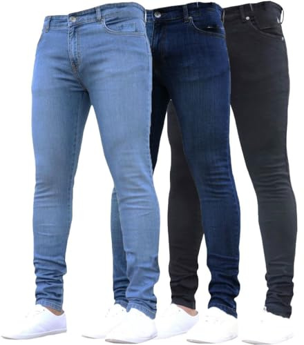 Jeans da uomo Skinny Stretch Slim Fit in denim classico, pantaloni casual con tasche, comfort, vita flessibile, pantaloni casual alla moda per 4 stagioni, Blu scuro, XXL