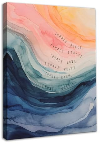 Dazzlewall Gerahmte Psychische Gesundheit Wandkunst Poster, Einatmen Ausatmen Meditation Abstrakte Aquarell Leinwanddrucke für Therapie Büro Schlafzimmer 12x16 zoll