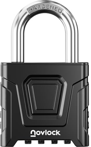 NOVLOCK Lucchetto con combinazione per esterni – impermeabile con arco da 8 mm resistente al taglio – per cancelli, recinzioni, casette da giardino, depositi, armadietti e armadi – 1 pezzo, nero