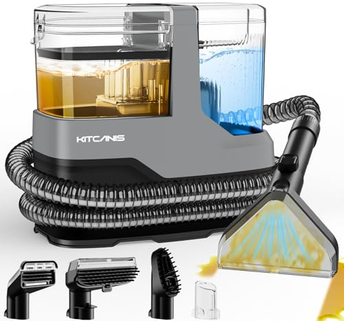 Kitcanis Aspiradora de Agua Tapiceria - 17KPa 600W 78dB Limpiador de Tapicerias con 4 Boquillas Cepillo 2 Depósitos para Manchas, Alfombras, Sofás, Tapicería, Escaleras, Coche